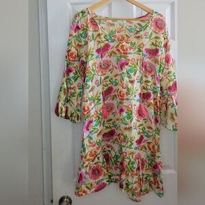 Debbie Katz Vibrant Floral Long Sleeve Cover Up Dress - Size XL